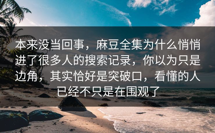 本来没当回事，麻豆全集为什么悄悄进了很多人的搜索记录，你以为只是边角，其实恰好是突破口，看懂的人已经不只是在围观了