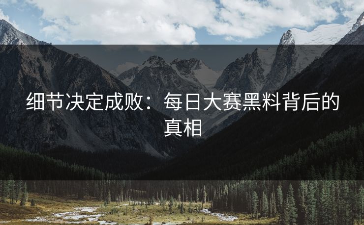 细节决定成败：每日大赛黑料背后的真相