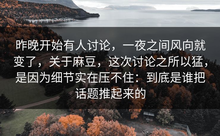 昨晚开始有人讨论，一夜之间风向就变了，关于麻豆，这次讨论之所以猛，是因为细节实在压不住：到底是谁把话题推起来的